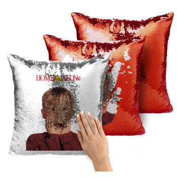 Μόνος στο σπίτι Kevin McCallister Shocked, Μαξιλάρι καναπέ Μαγικό Κόκκινο με πούλιες 40x40cm περιέχεται το γέμισμα