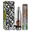Easter Set, metallic stainless thermos flask (500ml) & scented flat Easter candle (30cm) (GRAY)