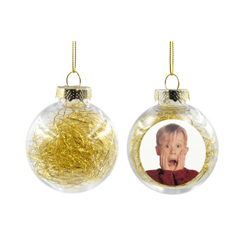 Μόνος στο σπίτι Kevin McCallister Shocked, Χριστουγεννιάτικη μπάλα δένδρου διάφανη με χρυσό γέμισμα 8cm