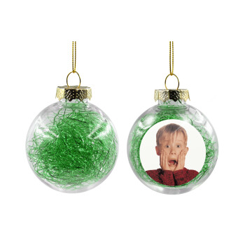 Μόνος στο σπίτι Kevin McCallister Shocked, Χριστουγεννιάτικη μπάλα δένδρου διάφανη με πράσινο γέμισμα 8cm