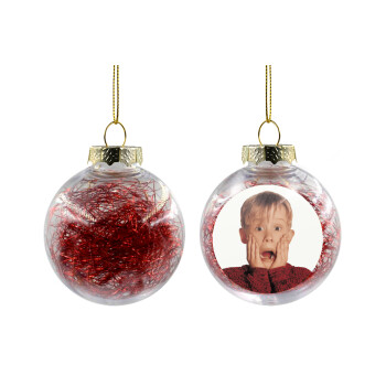 Μόνος στο σπίτι Kevin McCallister Shocked, Χριστουγεννιάτικη μπάλα δένδρου διάφανη με κόκκινο γέμισμα 8cm
