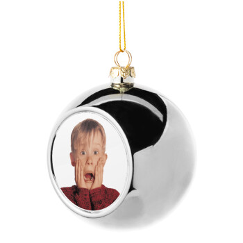 Μόνος στο σπίτι Kevin McCallister Shocked, Χριστουγεννιάτικη μπάλα δένδρου Ασημένια 8cm