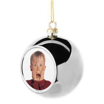 Μόνος στο σπίτι Kevin McCallister Shocked, Silver 8cm Christmas tree ball ornament