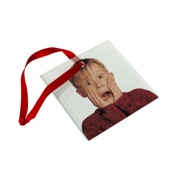 Μόνος στο σπίτι Kevin McCallister Shocked, Christmas ornament, glass square ornament 9x9cm
