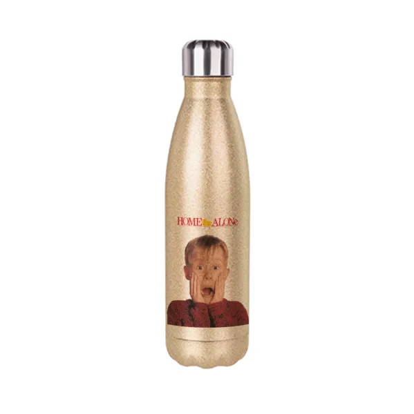 Μόνος στο σπίτι Kevin McCallister Shocked — Glitter gold stainless steel thermos bottle, double-walled, 500ml