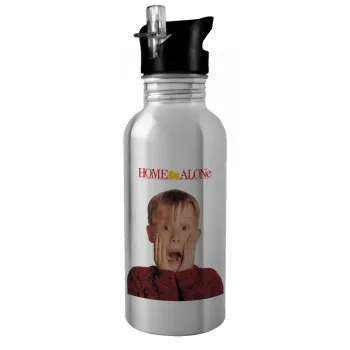 Μόνος στο σπίτι Kevin McCallister Shocked, Water bottle Silver with straw, stainless steel 600ml