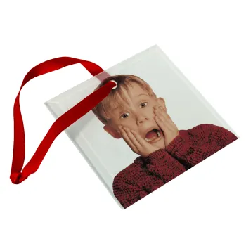 Μόνος στο σπίτι Kevin McCallister Shocked, Στολίδι Χριστουγεννιάτικο στολίδι γυάλινο τετράγωνο 9x9cm