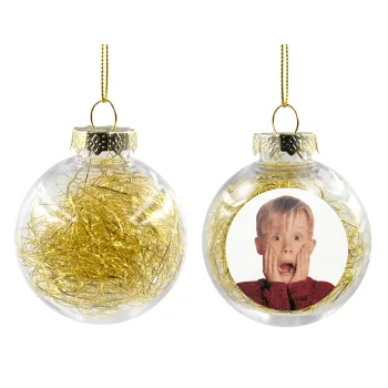 Μόνος στο σπίτι Kevin McCallister Shocked, Στολίδι Χριστουγεννιάτικη μπάλα δένδρου διάφανη με χρυσό γέμισμα 8cm