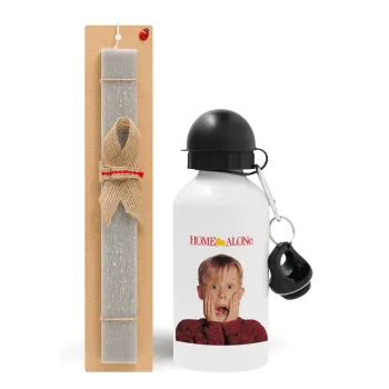 Μόνος στο σπίτι Kevin McCallister Shocked, Easter Set, metallic aluminum water bottle (500ml) & aromatic flat Easter candle (30cm) (GRAY)