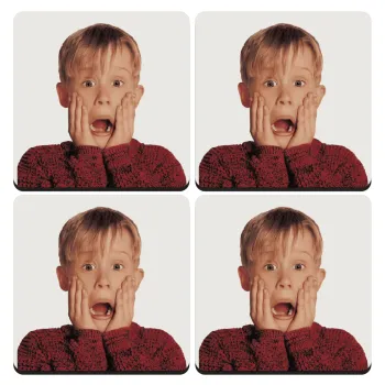 Μόνος στο σπίτι Kevin McCallister Shocked, ΣΕΤ 4 Σουβέρ ξύλινα τετράγωνα (9cm)