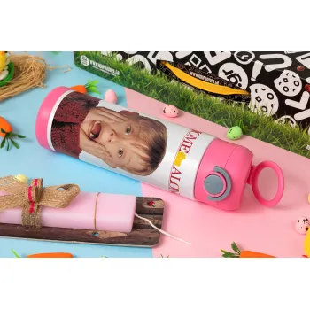 Μόνος στο σπίτι Kevin McCallister Shocked, Easter candle, Childrens hot water bottle, stainless steel, with safety straw, PINK (500ml)