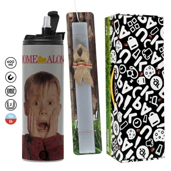 Μόνος στο σπίτι Kevin McCallister Shocked, Πασχαλινή Λαμπάδα με Travel Tumbler θερμό (600ml, BPA free) & κερί αρωματικό πλακέ (30cm) (ΓΚΡΙ)
