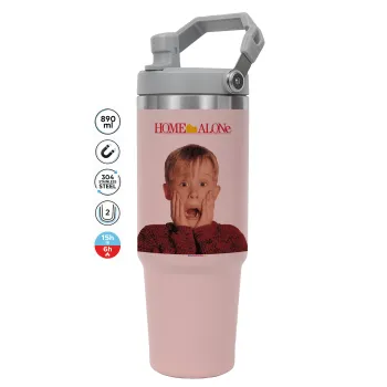 Μόνος στο σπίτι Kevin McCallister Shocked, Pink color, 890ml (30oz) stainless Steel Tumbler with Handle