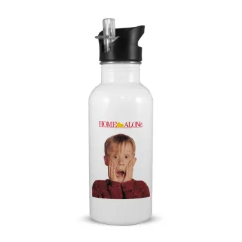 Μόνος στο σπίτι Kevin McCallister Shocked, White water bottle with straw, stainless steel 600ml