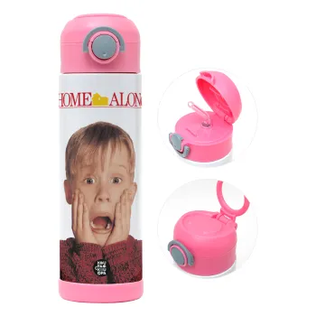 Μόνος στο σπίτι Kevin McCallister Shocked, Children's hot water bottle, stainless steel, with safety straw, PINK (500ml)