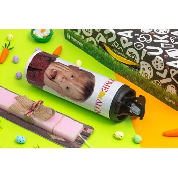 Μόνος στο σπίτι Kevin McCallister Shocked, Πασχαλινή Λαμπάδα με Travel Tumbler θερμό με διπλό καπάκι (600ml, BPA free) & κερί αρωματικό πλακέ (30cm) (ΡΟΖ)