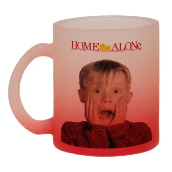 Μόνος στο σπίτι Kevin McCallister Shocked, Κούπα γυάλινη δίχρωμη με βάση το κόκκινο ματ, 330ml