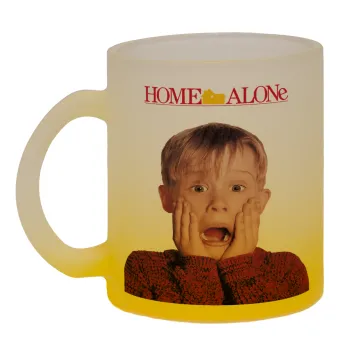 Μόνος στο σπίτι Kevin McCallister Shocked, Κούπα γυάλινη δίχρωμη με βάση το κίτρινο ματ, 330ml