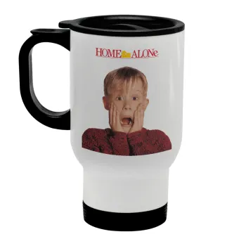 Μόνος στο σπίτι Kevin McCallister Shocked, Κούπα ταξιδιού ανοξείδωτη με καπάκι, διπλού τοιχώματος (θερμό) λευκή 450ml