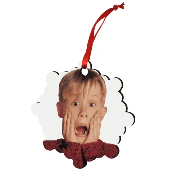 Μόνος στο σπίτι Kevin McCallister Shocked, Christmas ornament snowflake wooden 7.5cm