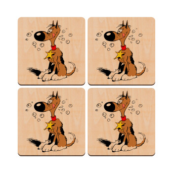 Rantanplan, ΣΕΤ x4 Σουβέρ ξύλινα τετράγωνα plywood (9cm)