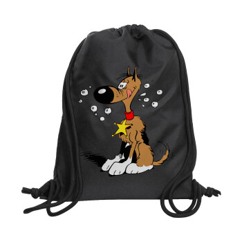 Rantanplan (Ρανταπλάν), Τσάντα πλάτης πουγκί GYMBAG Μαύρη, με τσέπη (40x48cm) & χονδρά κορδόνια