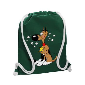 Rantanplan, Backpack pouch GYMBAG BOTTLE GREEN, with pocket (40x48cm) & thick white cords