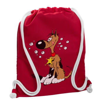Rantanplan (Ρανταπλάν), Τσάντα πλάτης πουγκί GYMBAG Κόκκινη, με τσέπη (40x48cm) & χονδρά κορδόνια