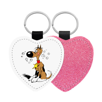 Rantanplan, Μπρελόκ PU δερμάτινο glitter καρδιά ΡΟΖ