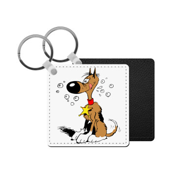 Rantanplan, Μπρελόκ Δερματίνη, τετράγωνο ΜΑΥΡΟ (5x5cm)