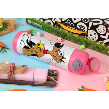 Rantanplan (Ρανταπλάν), Πασχαλινή Λαμπάδα με Παιδικό παγούρι θερμό, ανοξείδωτο, με καλαμάκι ασφαλείας, ΡΟΖ (500ml)