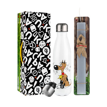 Rantanplan, Easter candle, metallic white thermos bottle (500ml) & aromatic flat candle (30cm) (GRAY)