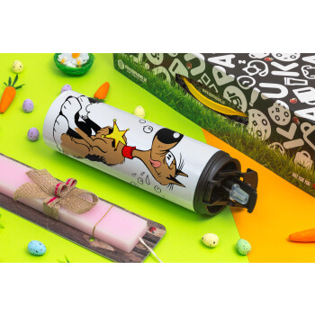 Rantanplan, Easter candle,Travel Tumbler 2 Lids, with metal straw & cleaning brush & aromatic flat candle (30cm) (PINK)