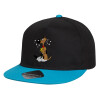 Child's Flat Snapback Hat, Black/Blue (100% COTTON, CHILD, UNISEX, ONE SIZE)