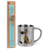 Easter Set, metallic thermal cup (300ml) & aromatic flat Easter candle (30cm) (TURQUOISE)