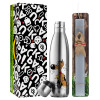 Easter Set, metallic stainless thermos flask (500ml) & scented flat Easter candle (30cm) (GRAY)
