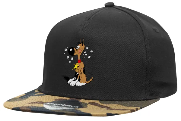 Rantanplan — Adult Flat Snapback Hat Black/Camouflage, (100% COTTON TWILL, ADULT, UNISEX, ONE SIZE)