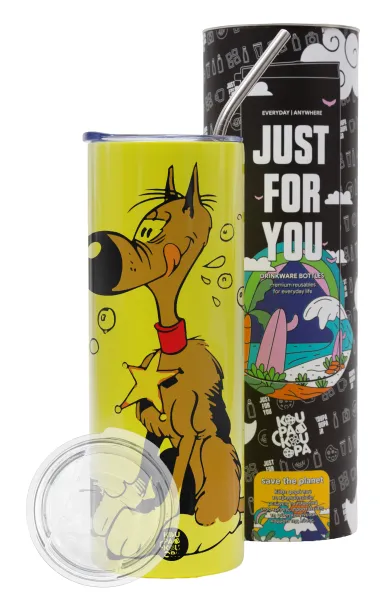 Rantanplan (Ρανταπλάν) — Neon Yellow Travel Tumbler θερμό, μεταλλικό καλαμάκι(Ανωξείδωτο 304 Food grade, BPA free, 600ml)