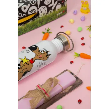 Rantanplan (Ρανταπλάν), Πασχαλινή Λαμπάδα με παγούρι μεταλλικό (620ml, stainless steel) & κερί αρωματικό πλακέ (30cm) (ΡΟΖ)