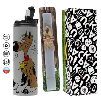 Rantanplan (Ρανταπλάν), Πασχαλινή Λαμπάδα με Travel Tumbler θερμό (600ml, BPA free) & κερί αρωματικό πλακέ (30cm) (ΓΚΡΙ)