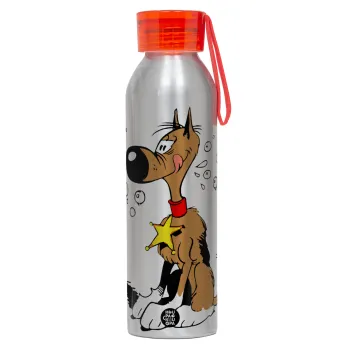 Rantanplan (Ρανταπλάν), Αλουμινένιο Αθλητικό Μπουκάλι 650ml – Ασημί με Κόκκινο Καπάκι και Λουράκι Σιλικόνης