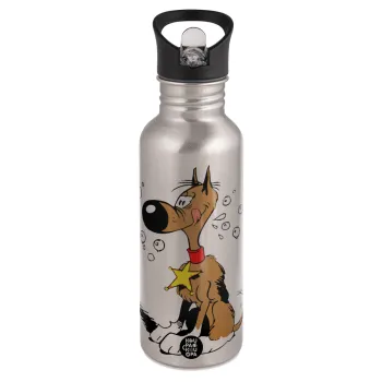 Rantanplan, Water bottle Silver with straw, stainless steel 600ml