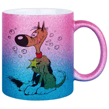 Rantanplan (Ρανταπλάν), Κούπα Χρυσή/Μπλε Glitter, κεραμική, 330ml