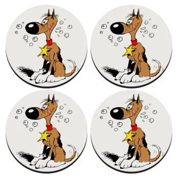 Rantanplan, SET of 4 round wooden coasters (9cm)