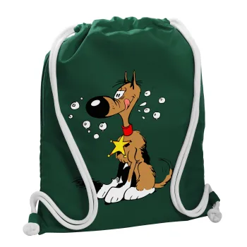 Rantanplan (Ρανταπλάν), Τσάντα πλάτης πουγκί GYMBAG BOTTLE GREEN, με τσέπη (40x48cm) & χονδρά λευκά κορδόνια