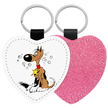 Rantanplan (Ρανταπλάν), Μπρελόκ PU δερμάτινο glitter καρδιά ΡΟΖ