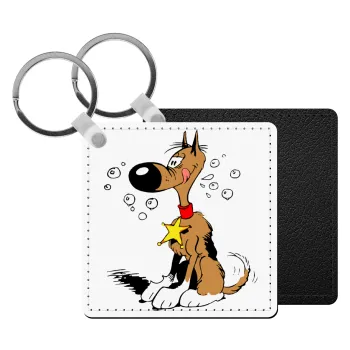 Rantanplan, Μπρελόκ Δερματίνη, τετράγωνο ΜΑΥΡΟ (5x5cm)