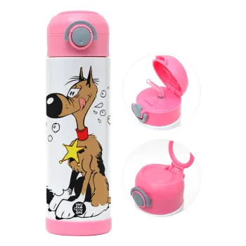 Rantanplan, Children's hot water bottle, stainless steel, with safety straw, PINK (500ml)