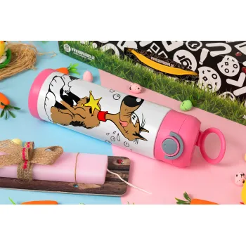 Rantanplan (Ρανταπλάν), Πασχαλινή Λαμπάδα με Παιδικό παγούρι θερμό, ανοξείδωτο, με καλαμάκι ασφαλείας, ΡΟΖ (500ml)