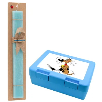 Rantanplan, Easter Set, children's snack container BLUE & Easter aromatic flat candle (30cm) (TURQUOISE)